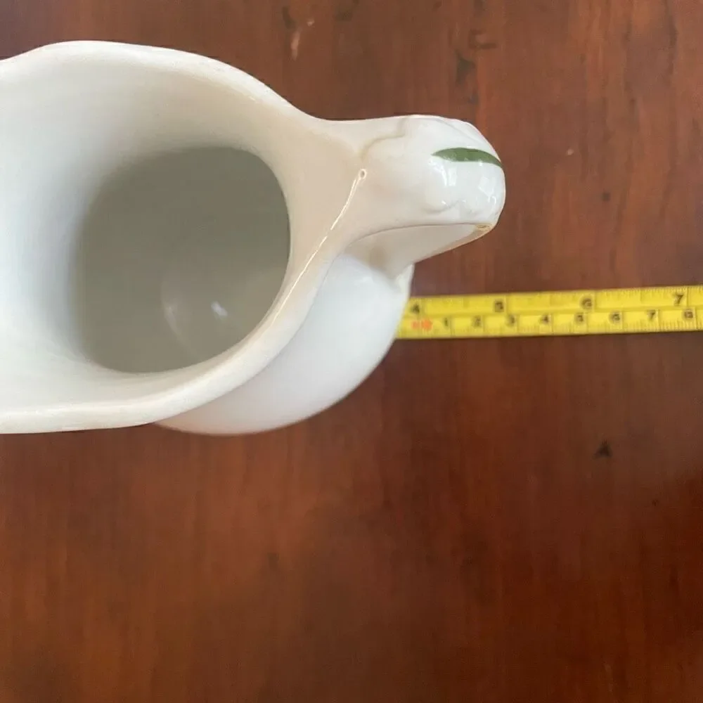 Vintage Albert Pick Co. Vitrified Cream Pitcher or Vase with Green Trim